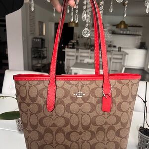 Coach Brown and Red Signature Tote